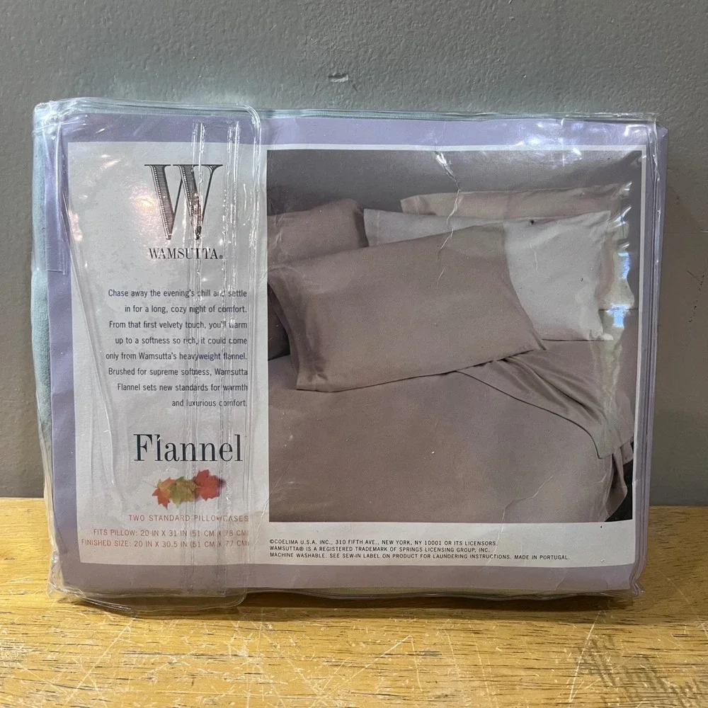 Vtg Wamsutta Flannel Pillowcases Set of 2 Standard 100% Cotton Celedon Green NEW